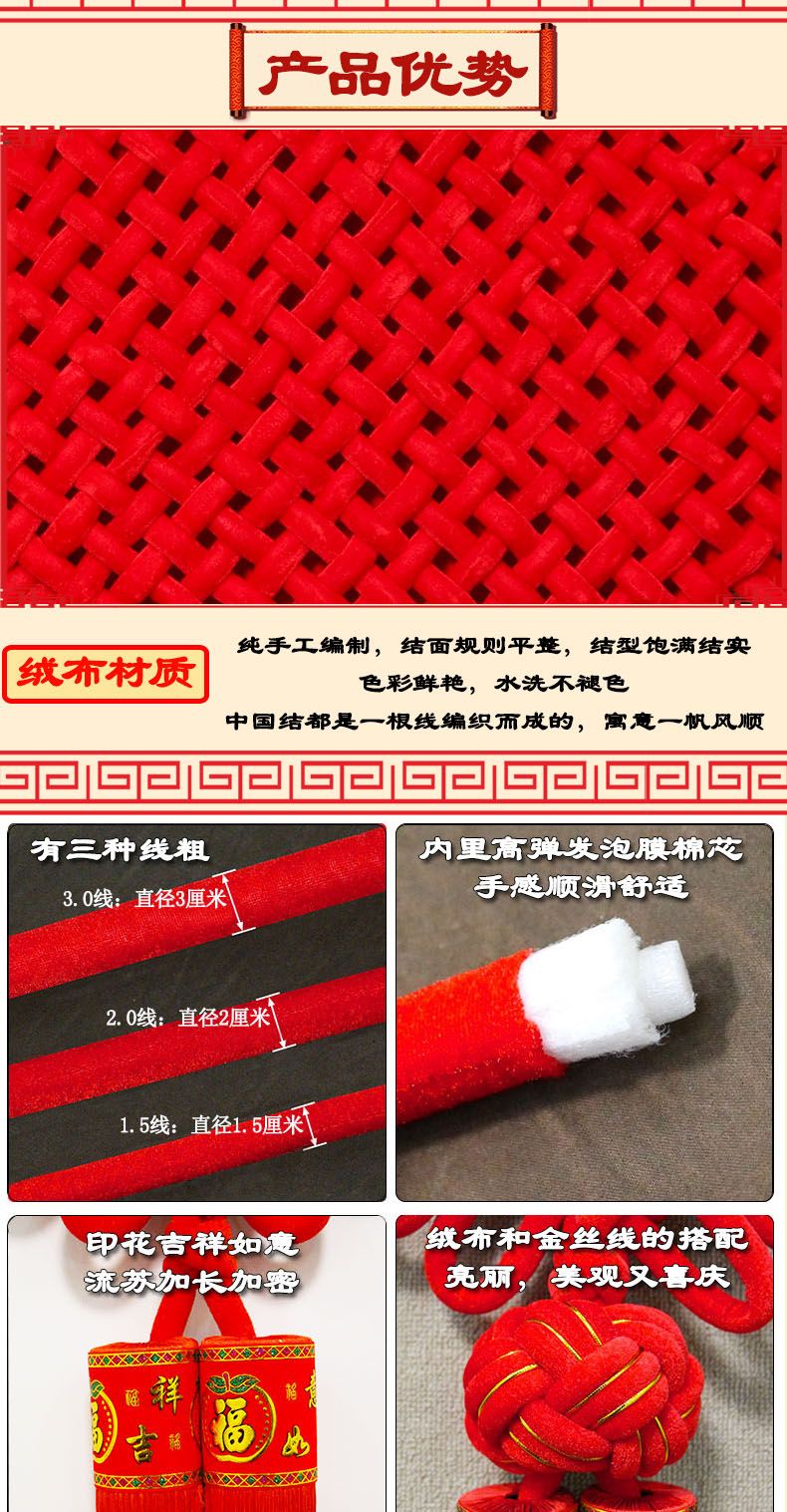 2-line 10-reel velvet knot Chinese knot pendant, large living room decoration, New Year, Spring Festival and other festive decorations detail image 3