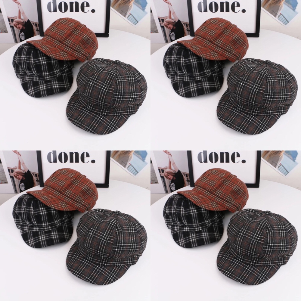 Tang Coffee Hat Industry Show Face Small Hundred Beret Female Autumn And Winter Thick Woolen Casual Plaid Korean Version Of Soft British Wind Octagon Hat Specification drawing