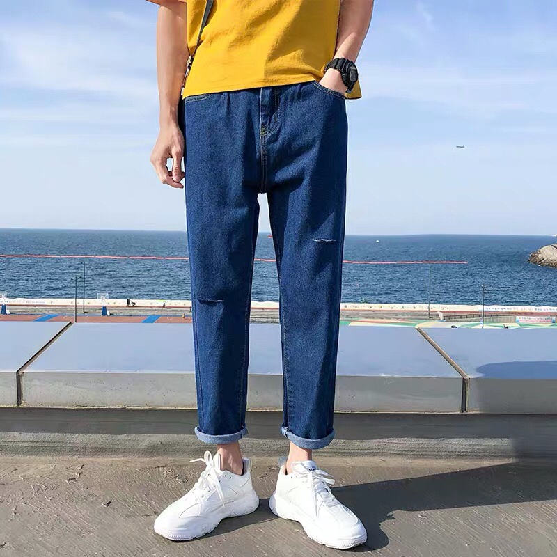 Jeans for men summer nine minute trousers baggy bunted popular logo long trousers casual thin large daddy pants summer thumbnail