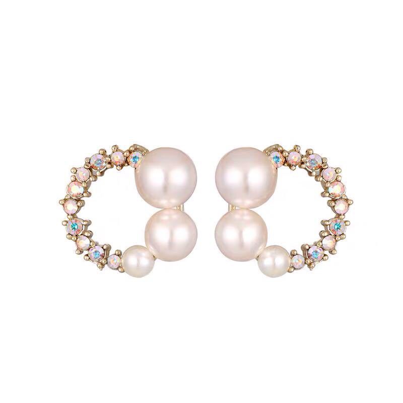 925 Silver Needle Korean style Versatile Round delicate micro-inlaid cute stud earrings ins Girl Series Water diamond Earrings Women's pomelo ears Item Picture