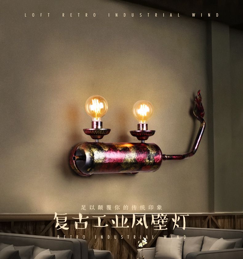 Industrial wind personality creative motorcycle exhaust pipe iron art wall lamp retro color restaurant bar modeling wall lamp