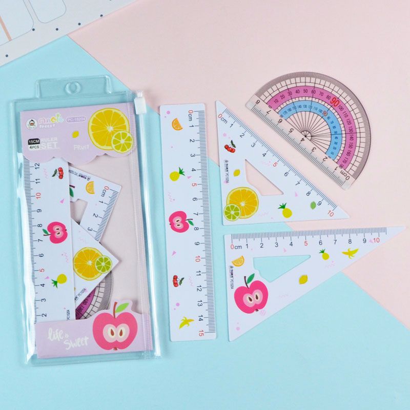 Factory direct sales of 2020 New Student Color Ruler Set, Fresh Fruit Series Ruler Set of Four pieces Specification image