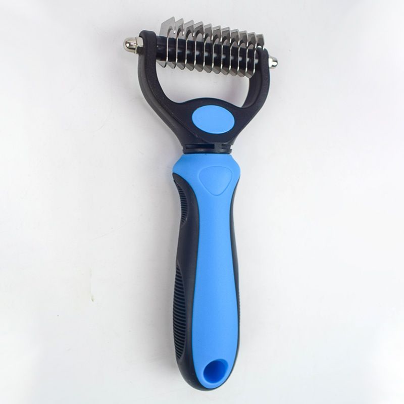 Pet supplies, dog cleaning and grooming products, pet knotting comb, double-sided stainless steel hair removal knotting rake comb Application Scenario