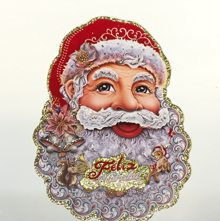批发圣诞纸质装饰贴画圣诞老人头款式混装中号贴纸