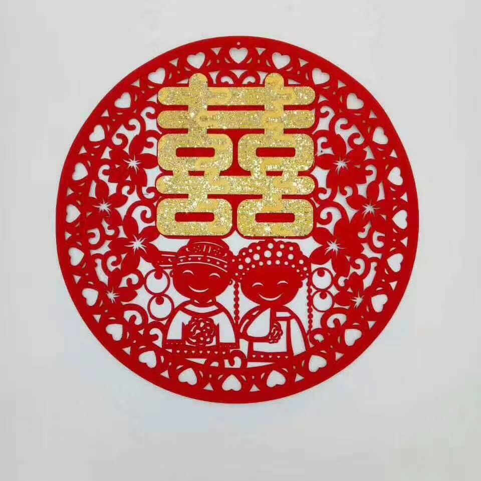 Self-adhesive non-woven fabric flocked round "Happy" character stickers for festive items