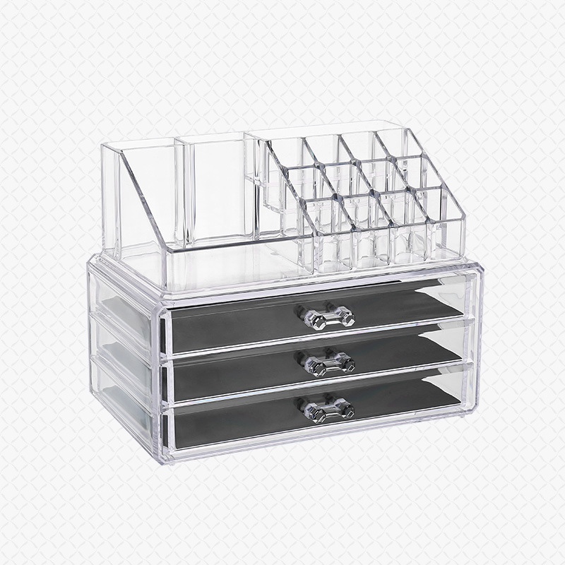 3111塑料水晶化妆收纳盒优质酒红色首饰盒置物盒套装详情图10