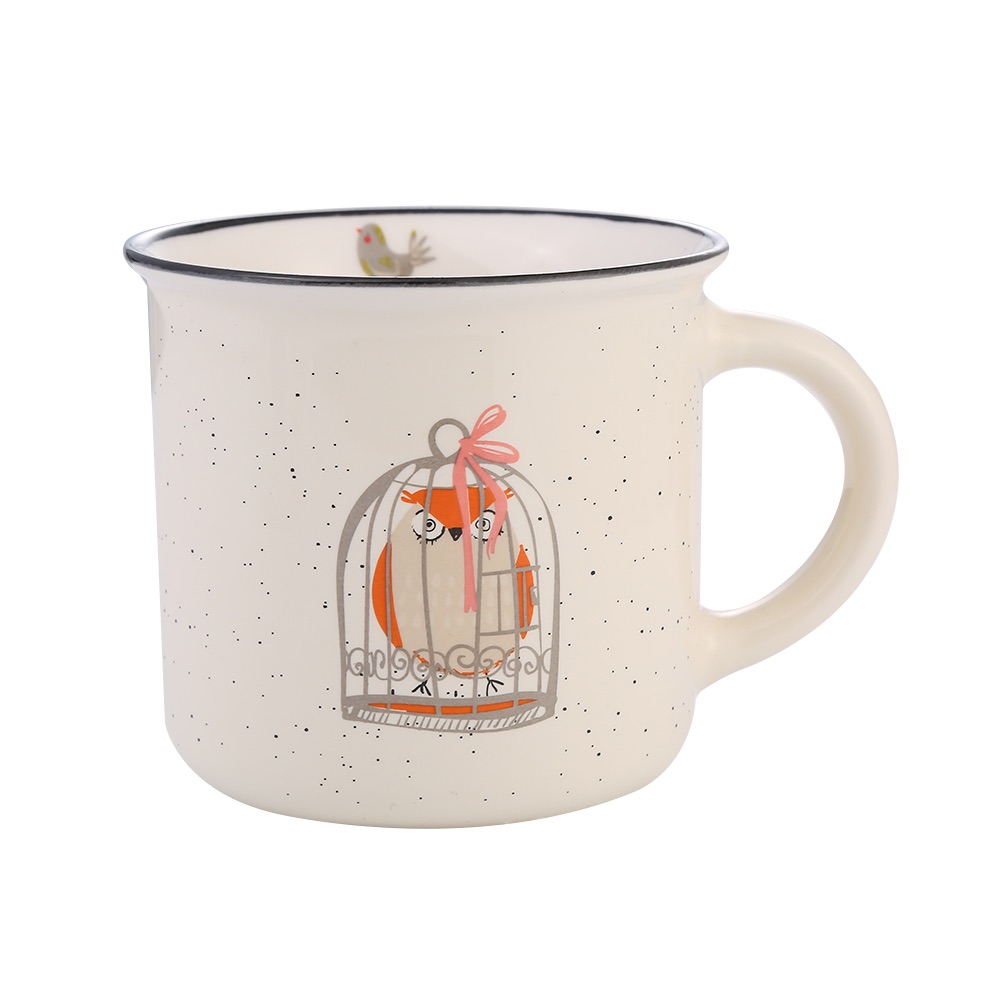 Daily-use ceramic cups, mugs, cartoon bird pattern enamel cups, ceramic coffee cups details Picture