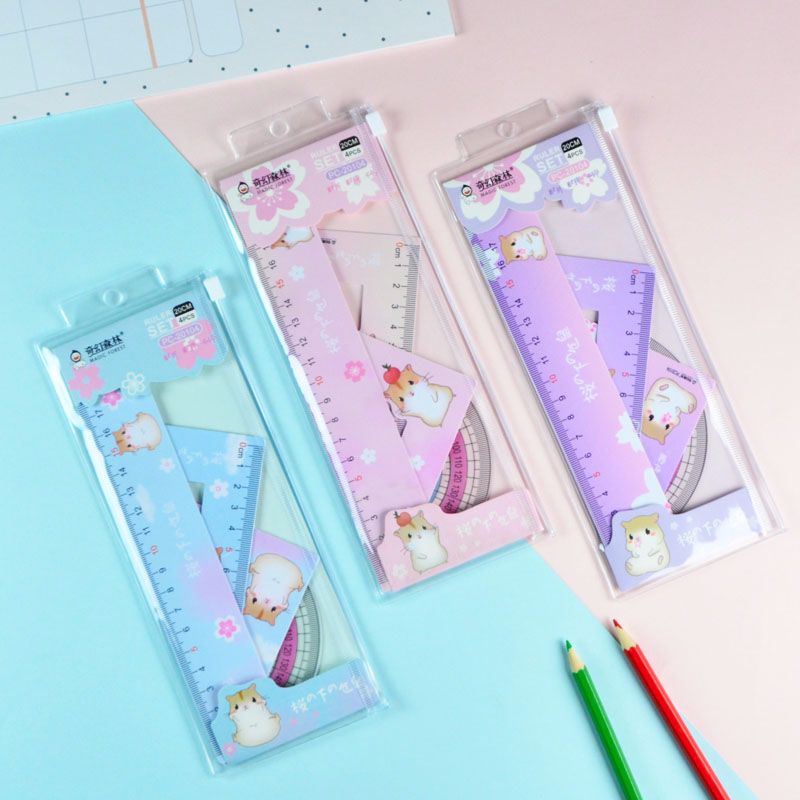 The manufacturer offers wholesale of the new 20CM student plastic PVC ruler set, a color ruler set of four pieces details Picture