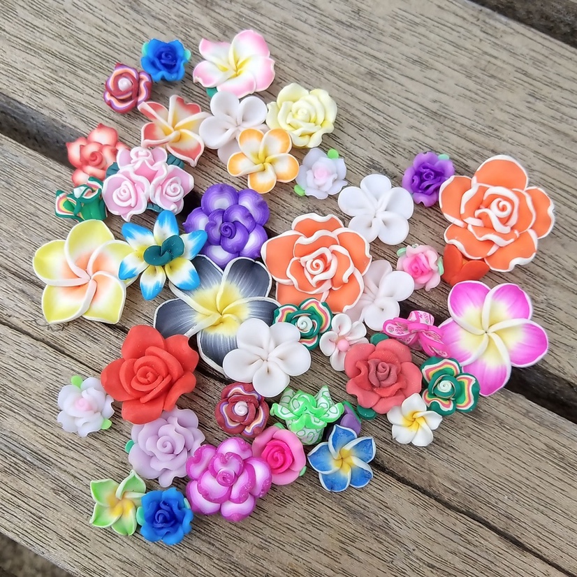 50朵/包混款带孔软陶花 手链项链diy材料 diy手机壳配件