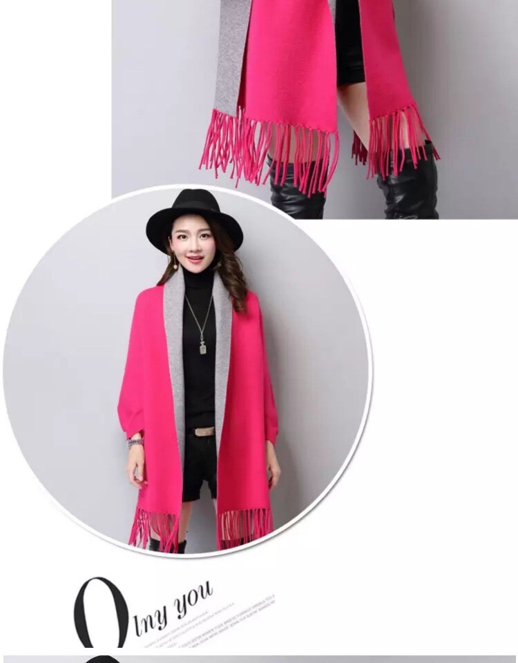Double-Sided Wool Tassel Knitted Shawl With Sleeves Women's Spring And Winter Thickened Scarf Dual-Purpose Cloak Coat Specification drawing