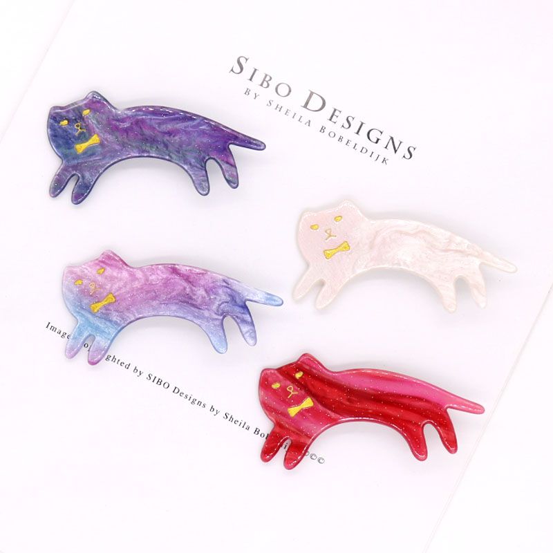 Japanese and Korean starry sky cat duckbeak clips, colorful acetate hair clips, large edge clips, acrylic bangs clips, small animal hair accessories detail image 1