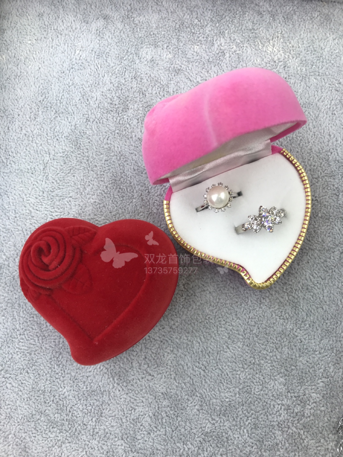 Flocado paño corazón melocotón corazón anillos pendientes colgantes pulseras pulsera collares joyas joyero caja de regalo caja de embalaje caja de accesorios details Picture
