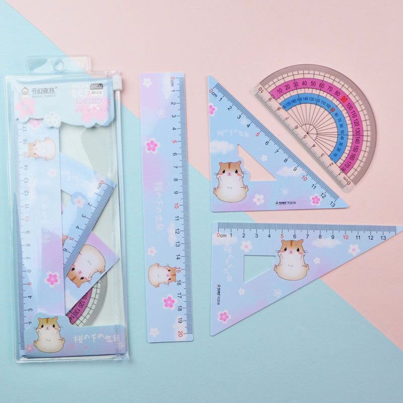 The manufacturer offers wholesale of the new 20CM student plastic PVC ruler set, a color ruler set of four pieces Item Picture
