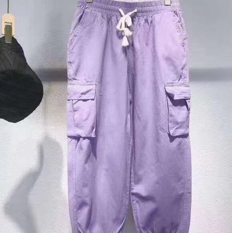 大码女装2020夏装新款微胖妹妹显瘦套装洋气遮肚紫色九分裤两件套