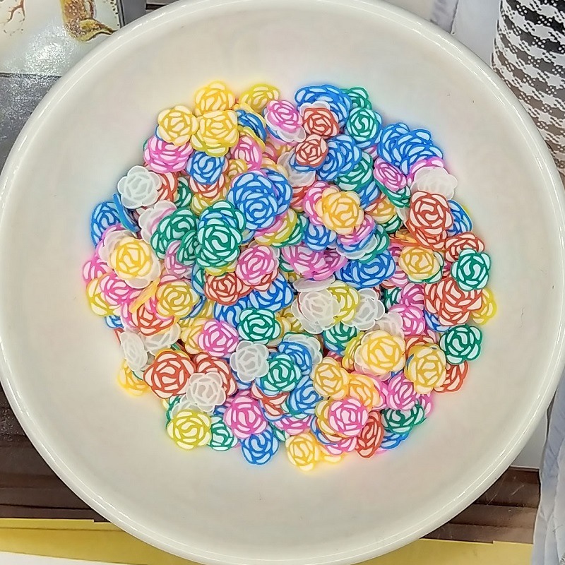 软陶5mm玫瑰花切片薄片 50g/包 美甲片 diy手机壳装饰配件