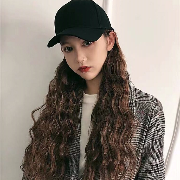 唐咖帽业 假发长短帽子一体 时尚百搭网红仿真抖音爆款长发短发锁骨羊毛卷大波浪可拆卸棒球帽鸭舌帽