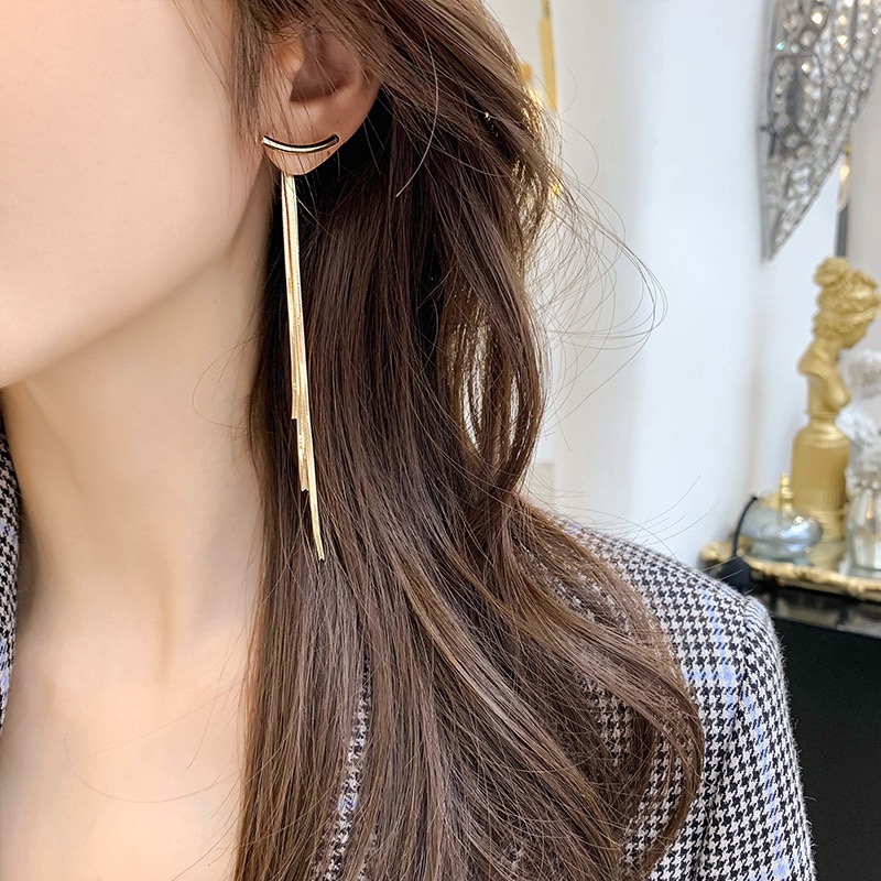 925 silver needle tassel web celebrity earrings