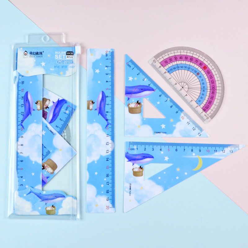 Factory direct sales of student PVC ruler set, 20CM color ruler set, plastic ruler four-piece set, custom logo Application Scenario