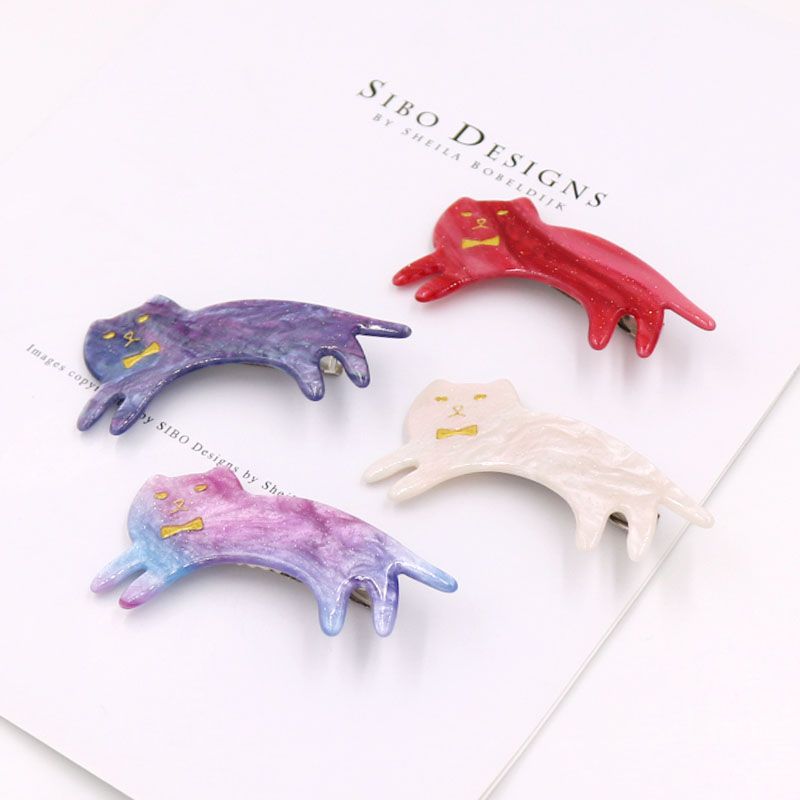 Japanese and Korean starry sky cat duckbeak clips, colorful acetate hair clips, large edge clips, acrylic bangs clips, small animal hair accessories detail image 7