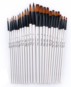 12 pearl white rod pointed nylon wool oil brushes