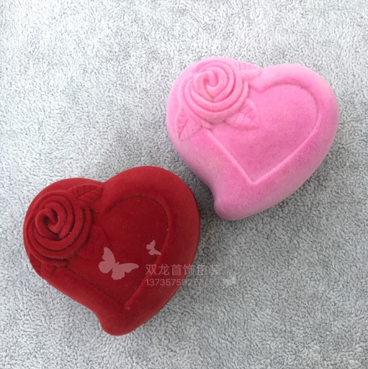 Flocado paño corazón melocotón corazón anillos pendientes colgantes pulseras pulsera collares joyas joyero caja de regalo caja de embalaje caja de accesorios