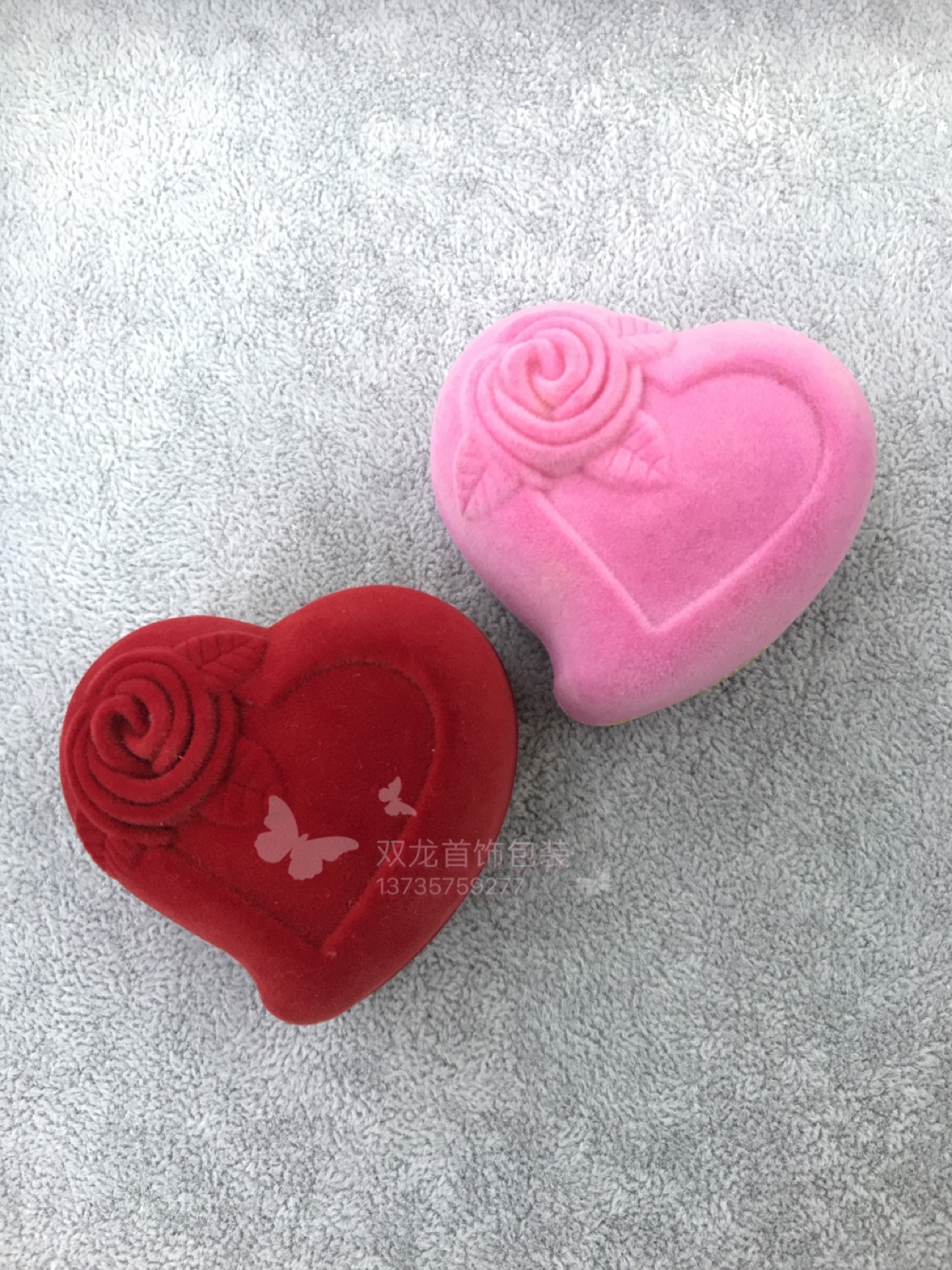 Flocado paño corazón melocotón corazón anillos pendientes colgantes pulseras pulsera collares joyas joyero caja de regalo caja de embalaje caja de accesorios Item Picture