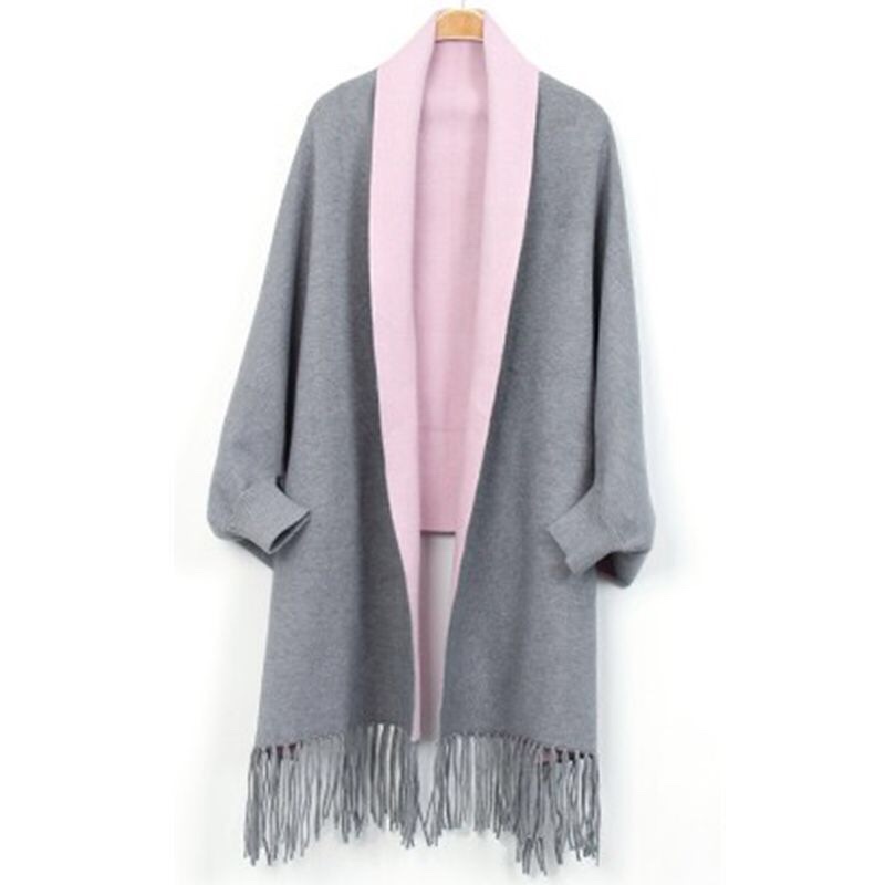 Double-Sided Wool Tassel Knitted Shawl With Sleeves Women's Spring And Winter Thickened Scarf Dual-Purpose Cloak Coat undefined
