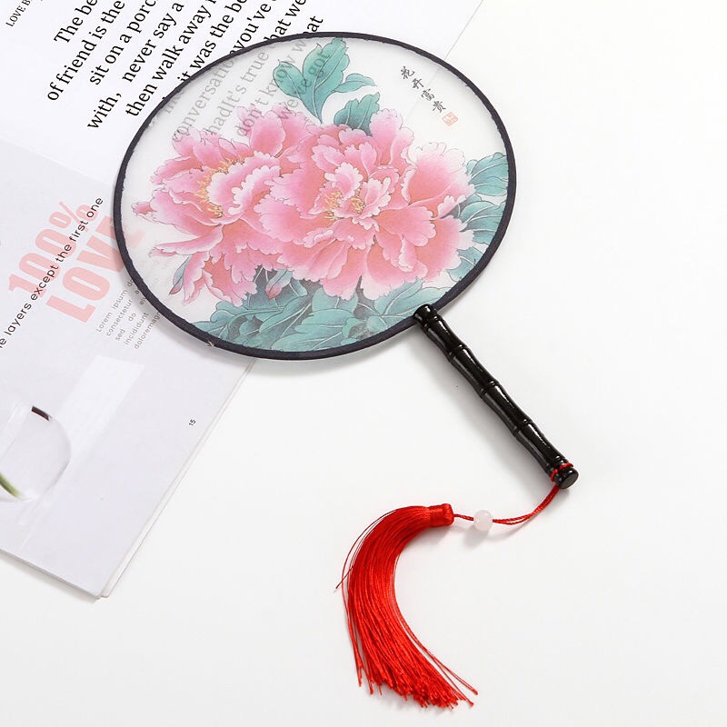 工厂直销 半透明团扇宫扇圆形扇子舞蹈扇中国风古典风女式仿真丝扇产品图