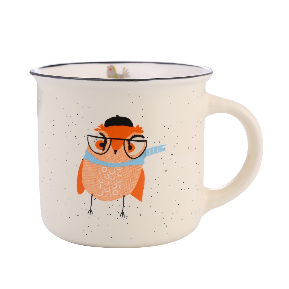 Daily-use ceramic cups, mugs, cartoon bird pattern enamel cups, ceramic coffee cups Application Scenario