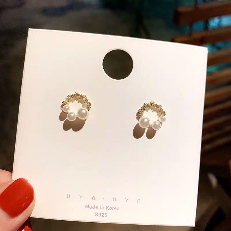 925 Silver Needle Korean style Versatile Round delicate micro-inlaid cute stud earrings ins Girl Series Water diamond Earrings Women's pomelo ears