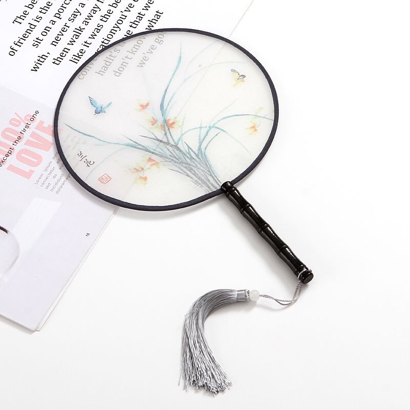 工厂直销 半透明团扇宫扇圆形扇子舞蹈扇中国风古典风女式仿真丝扇细节图