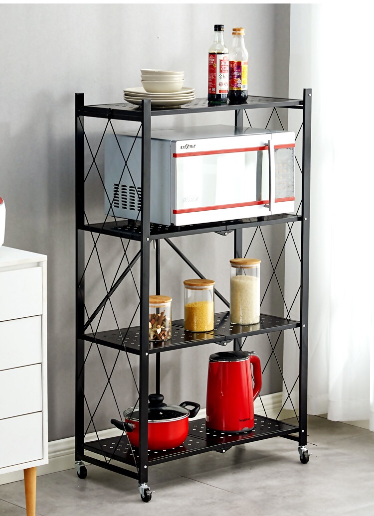 No-installation folding storage rack, multi-layer wheeled storage rack, kitchen sundries storage rack details Picture