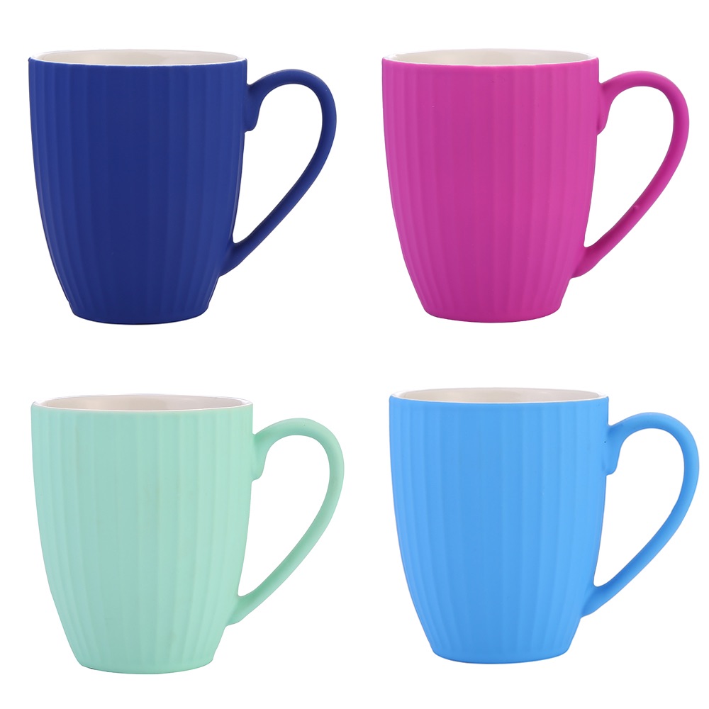 Daily-use ceramic cups, embossed drum-shaped cups, low-temperature colored glaze coffee cups