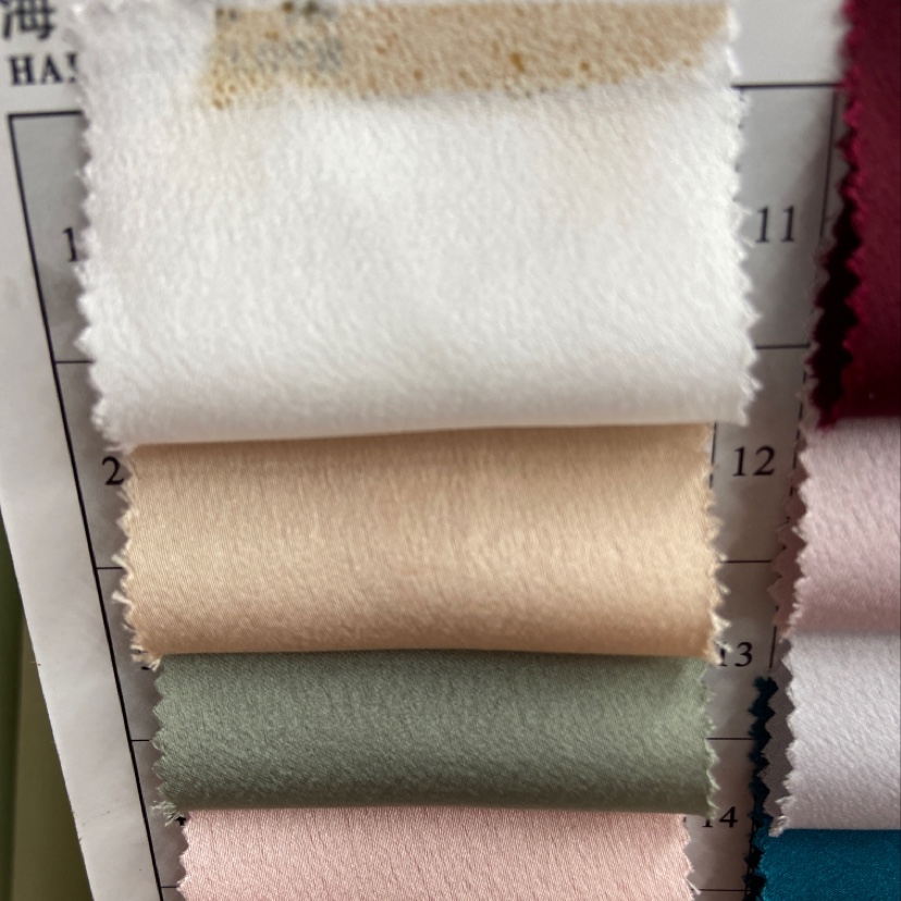 杏色新款高档无弹色丁巴黎缎布料雪花缎汉服旗袍服装丝绸仿桑蚕真丝面料细节图