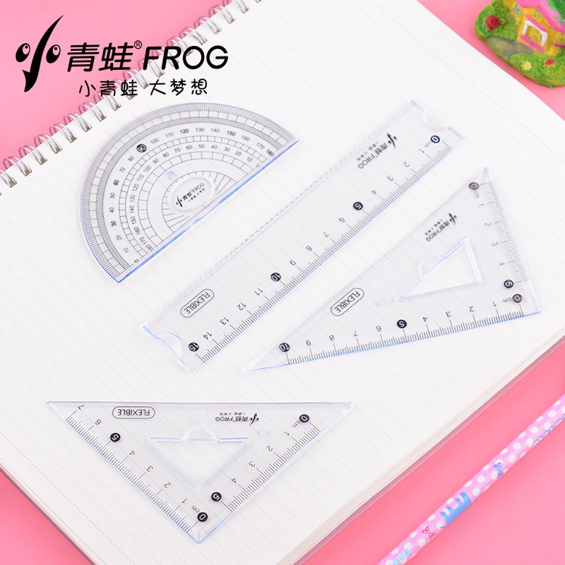 Small frog PVC ruler set triangle ruler 15cm ruler set ruler can be bent and not easily broken flexible ruler 1079 thumbnail