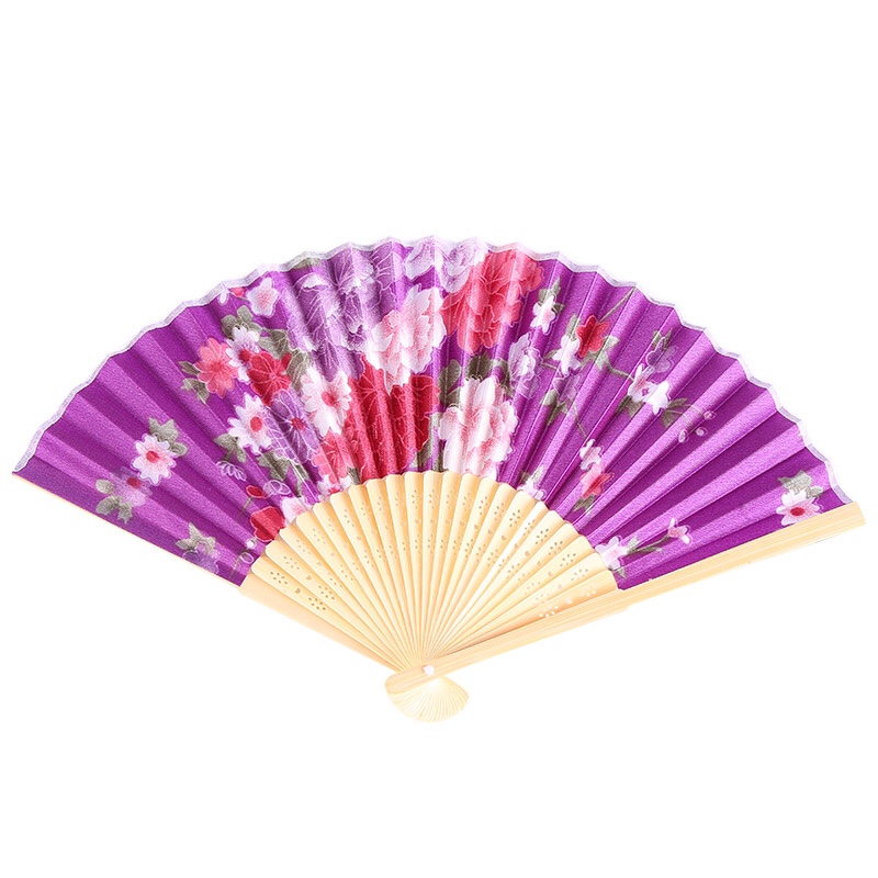 新款古典景区绸布色丁扇时尚经典稠布手持折叠扇团扇扇子 竹艺日式详情图6
