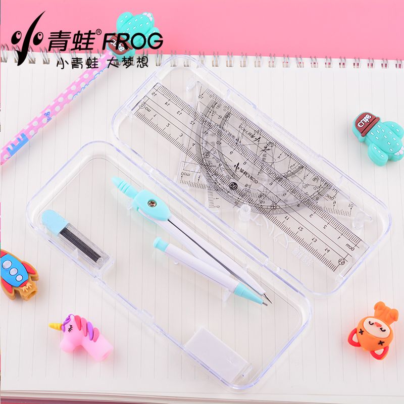 Small frog compasses 7 pieces set of students with fresh candy color lovely set of ruler drawing tool to draw junior high school 7723 thumbnail