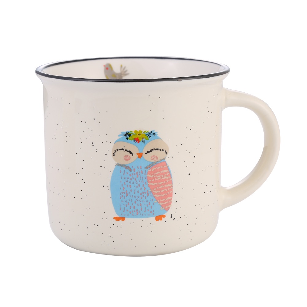 Daily-use ceramic cups, mugs, cartoon bird pattern enamel cups, ceramic coffee cups Specification image