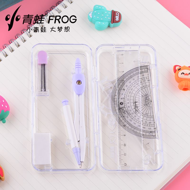 Small frog compasses 7 pieces set of students with fresh candy color lovely set of ruler drawing tool junior high school 7722 thumbnail