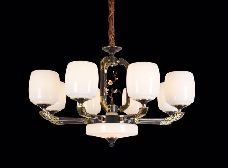 The National Trend series of Dingju Lighting Fixtures brings joy to the face - 8-lamp chandelier, ceramic, American-style living room lamp, European-style lamp, dining room lamp, bedroom lamp, modern, simple and elegant detail image 1