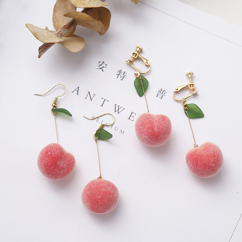 Peach earring Yang Mi sweet peach lovely girl summer refreshing joker earrings no ear hole clip thumbnail