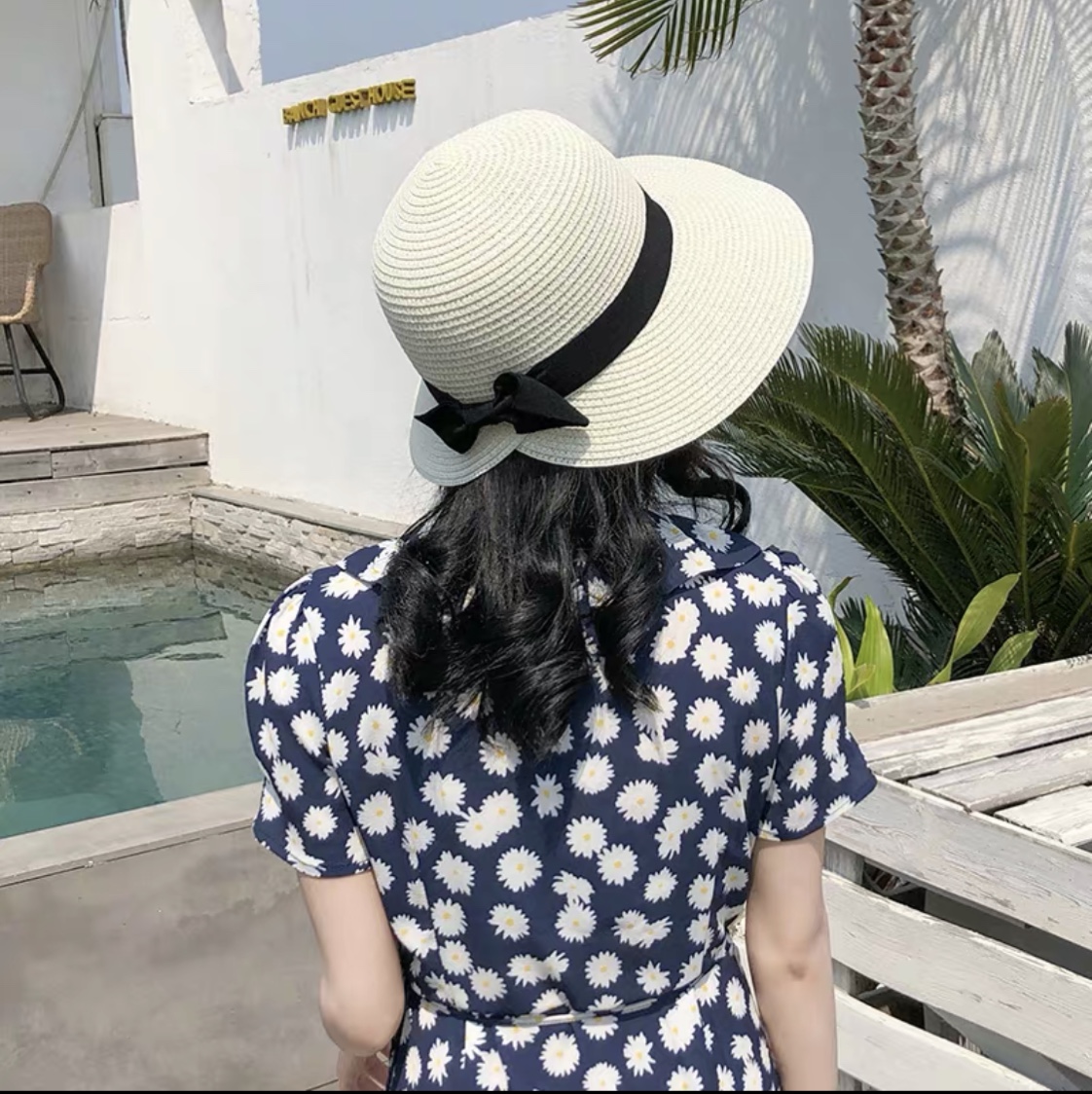 Woman's peach hat sunshade straw hat sun block hat thumbnail