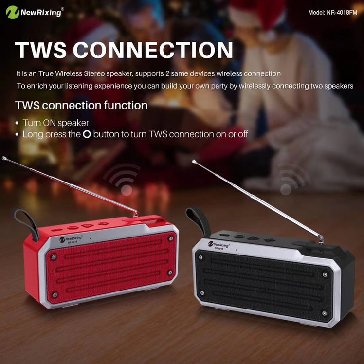 NewRixing新乐欣   爆款性价比NR-4018FM、NR-4018，杰理5.0版本，TWS功能，双喇叭带振膜，皮带扣子，精美的外观设计，带天线和不带天线同时上市！细节图