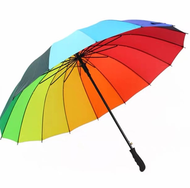 16 Bone Plain Rainbow Umbrella Long Handle Straight Umbrella Windproof Umbrella Clear Umbrella Business Umbrella Custom Logo Advertising Umbrella
