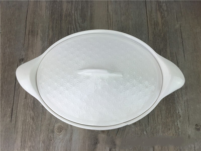 Wholesale creative covered oval double-ear relief soup bowls, household and hotel bowls, stewing cups, microwave high-temperature resistant tableware Item Picture