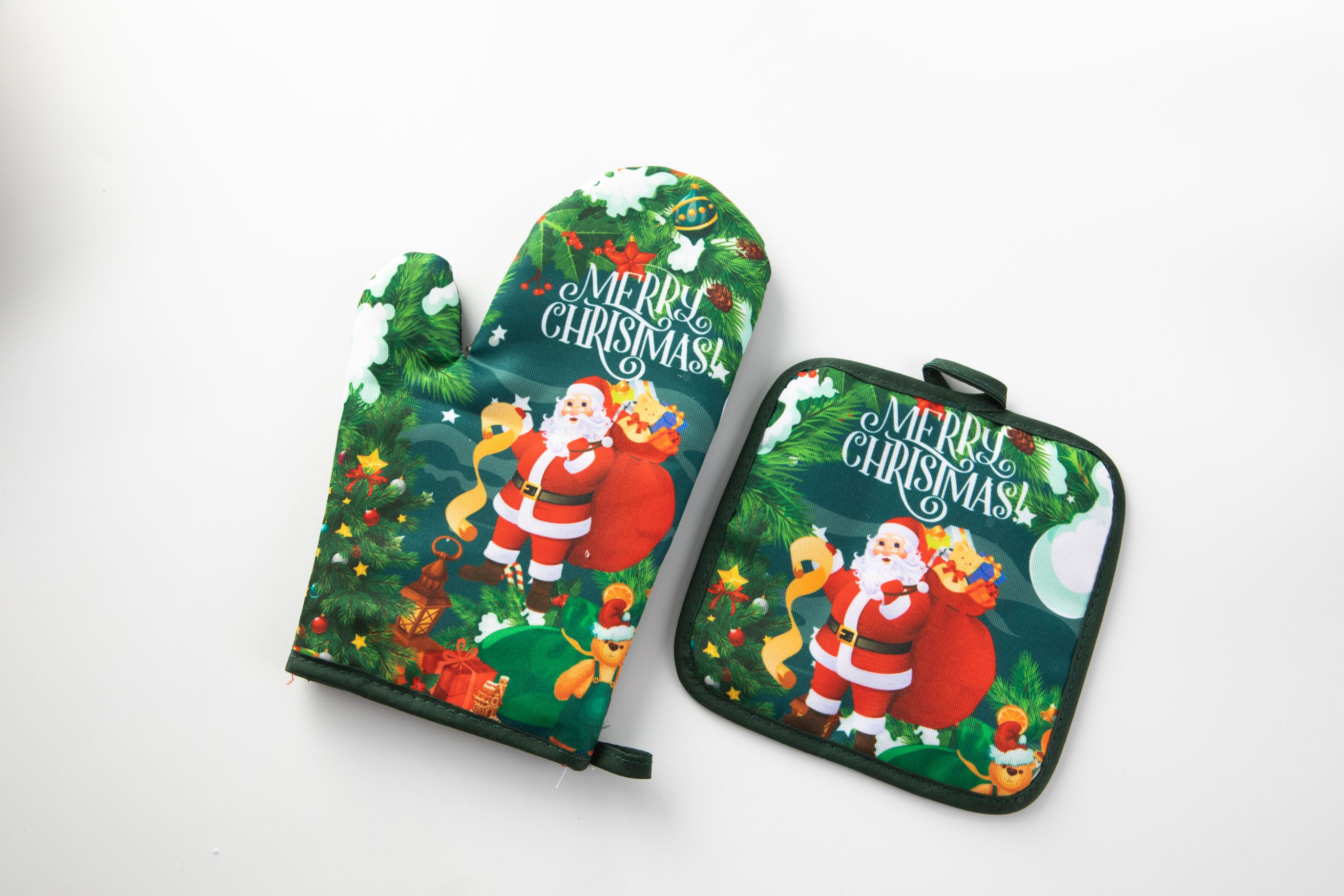 Hot Christmas Twill Microwave Oven Baking Glove Mat 2 Sets details Picture