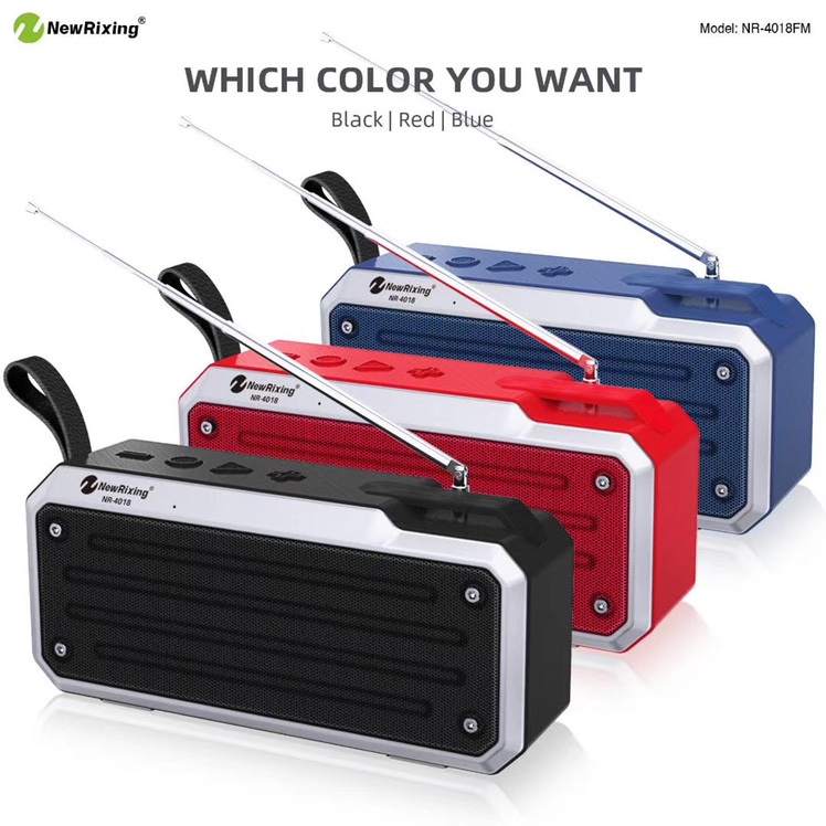 NewRixing新乐欣   爆款性价比NR-4018FM、NR-4018，杰理5.0版本，TWS功能，双喇叭带振膜，皮带扣子，精美的外观设计，带天线和不带天线同时上市！产品图