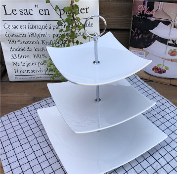 Wholesale European-style three-layer ceramic strainer trays, afternoon tea snack trays, multi-layer cake racks, dessert and food plating Specification image