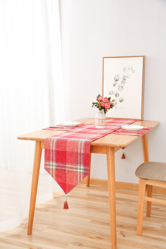 The 33*180 cm square table flag in wine red is available for customization detail image 1