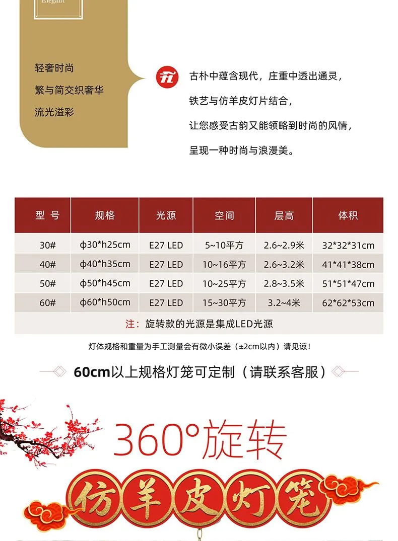 40 faux sheepskin red lanterns round, New Year's housewarming balcony decoration lanterns, hotel outdoor waterproof tea house chandeliers rotating detail image 2